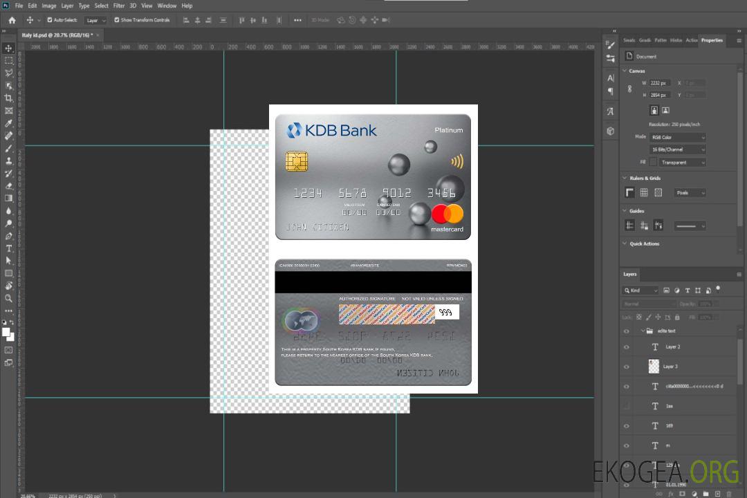 Corée du Sud KDB bank mastercard platine template